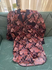 Vintage Kathryn Paisley Robe Nightgown Button Up Size Small Navy Blue Burgundy