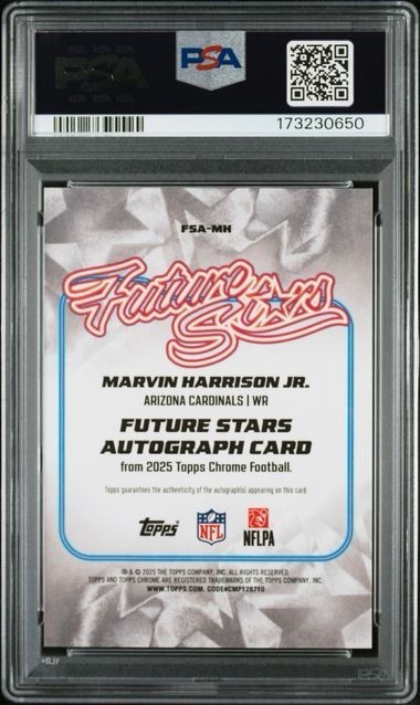 2025 Topps Chrome Marvin Harrison Jr Future Stars Orange Auto /25 PSA 10 view 2
