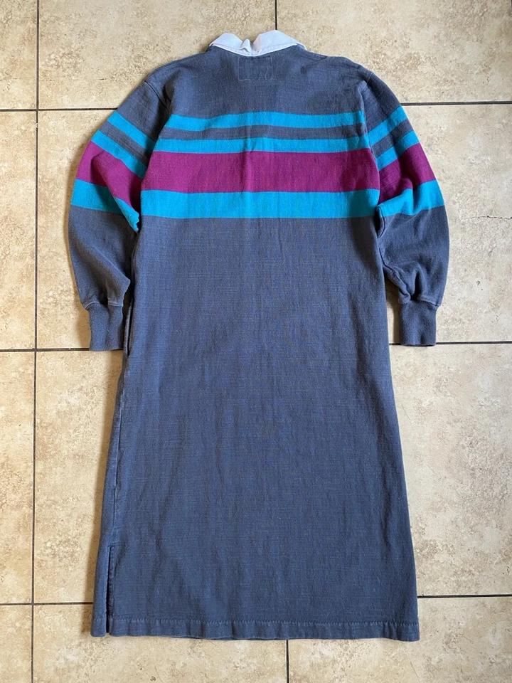 Vintage 80s Lands End Multicolor Women’s Large Heavy Cotton Rugby Dress Preppy - Image 2 of 4