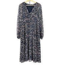 Karl Lagerfeld pleated abstract dot empire waist retro midi tea length dress 10