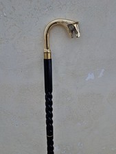 Wolf Head Cane Walking Stick   Wooden Shaft Victorian Style Brass Handle Gift