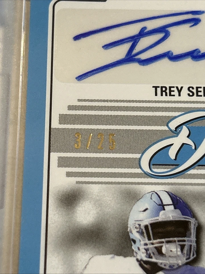2022 Leaf Pro Set Sports Platinum Blue 3/25 Trey Sermon Javonte Williams Auto - Image 4 of 4