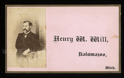 #ad 1870s Calling Advertising Card KALAMAZOO Michigan Photo Original Photo ID#x27;d Man $125.00