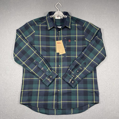 Fjallraven Flannel Shirt Men XXL 2XL Arctic Green Navy Fjallglim Plaid Cabincore