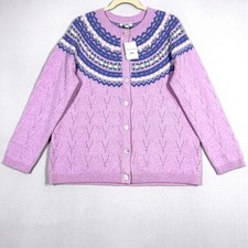 Appleseeds Sweater Women Large Limited Edition Wool Fair Isle Cardigan Pink NWOT