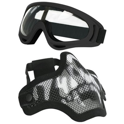 AOUTACC Airsoft Maske und Brille Set, Half Face Full Steel Mesh Maske und Gogg...