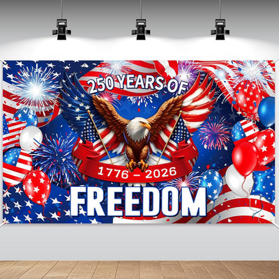 American 250Th Birthday Decoration, 3.6 X 6 Ft American 1776-2026 Backdrop USA B