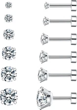 1-7 Pairs Hypoallergenic Stud Set for Women Men Steel Flat Back Stud Earrings 