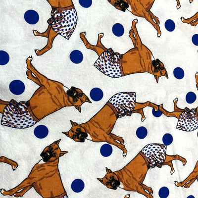 Vtg 1991 Polka Dot Joe Boxer Dog ''JOE INCOGNITO'' FLANNEL Fabric 44''x96  2+ yards