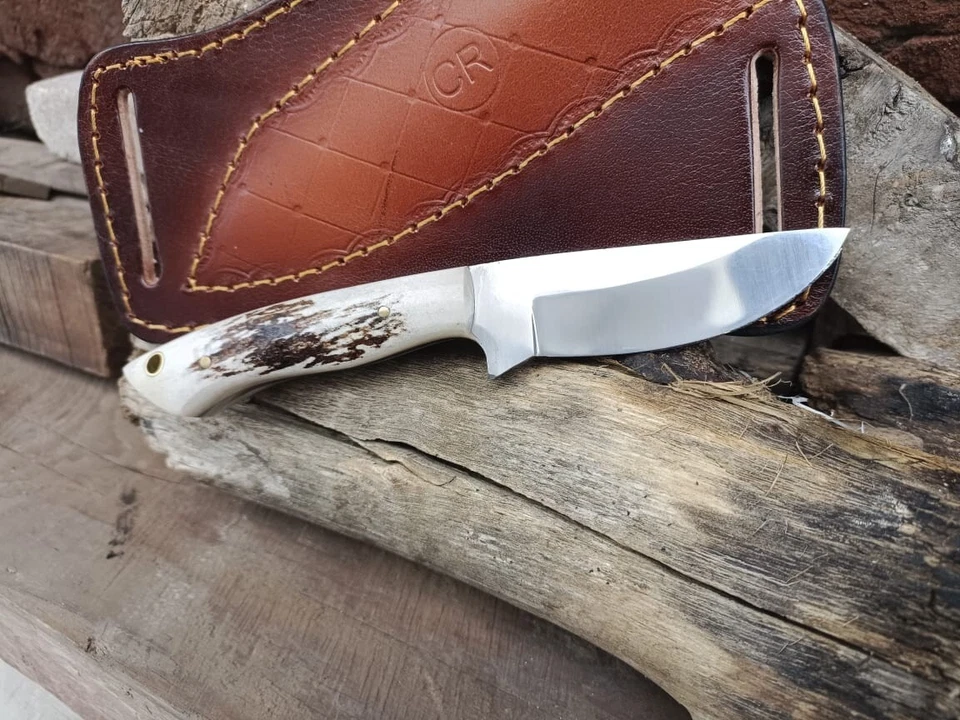 HANDFORGED CUSTOM HUNTING, SKINNING COWBOY KNIFE WITH STAG HANDLE & SHEATH - Image 4 of 4