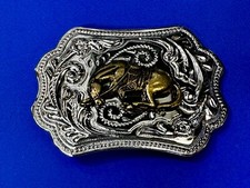 End Of The Trail Vintage Horse Head Down Western Two Tone Ornate Belt Buckle