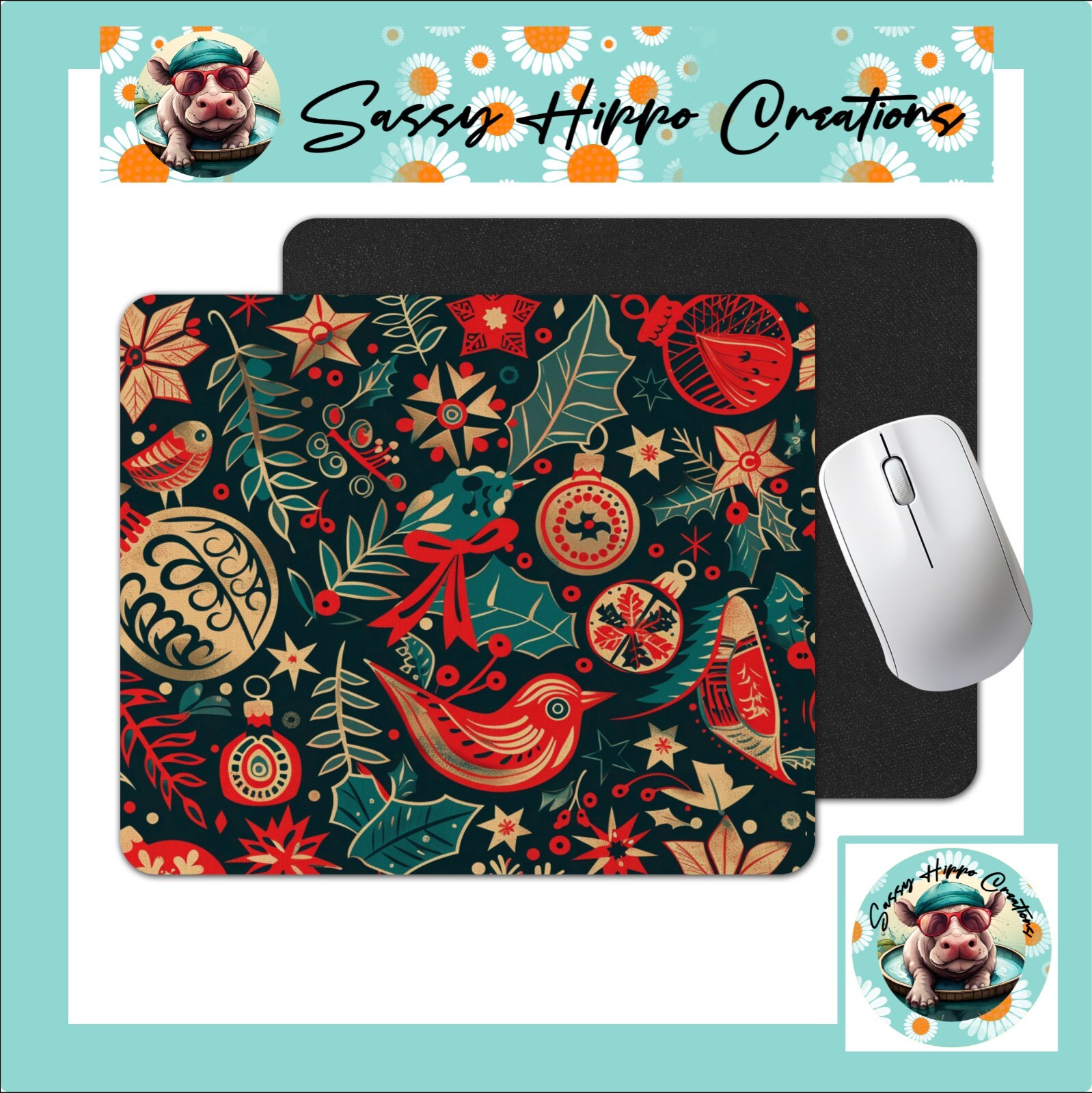 Retro Christmas Tree Ornament Mouse Pad with Anti-Slip Back and Easy Clean Surface  -image