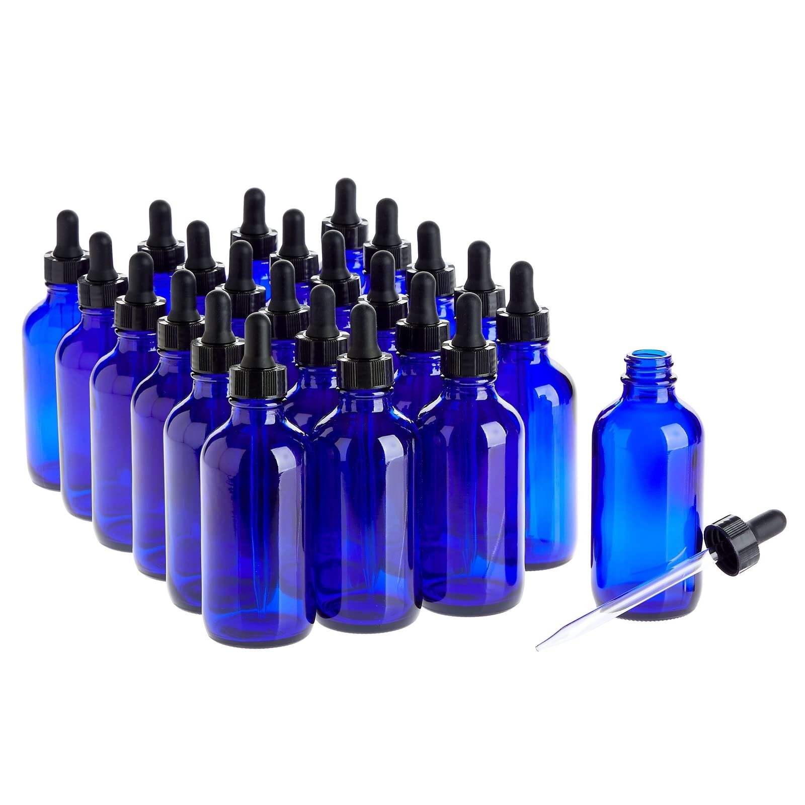 Juvale 30pcs Set, 24 Count 4oz 120ml Blue Glass Dropper Bottles and 6 Funnels...