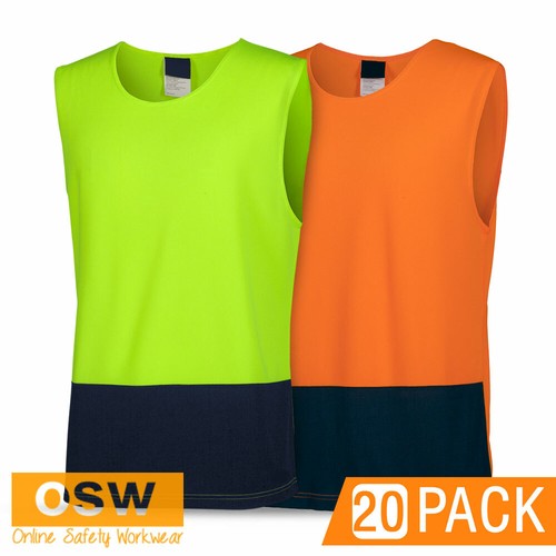 Hi Vis Singlet Mens Work Top Sleeveless Tank PANEL WITH PIPING Cool Dry FLUORO