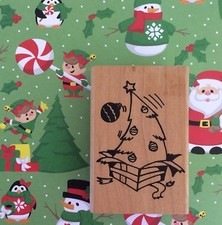 Christmas Tree Wood Mount Rubber Stamp Surprise Present Holiday Party Invitation