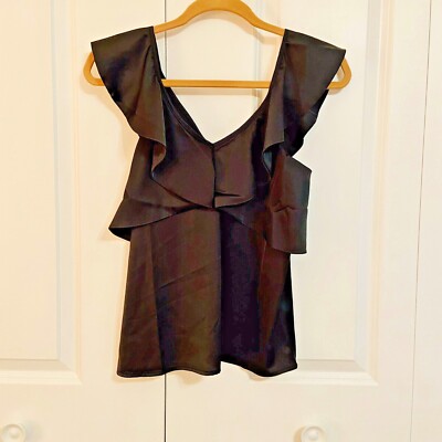 After Market Women's Black Sleeveless Ruffle Trim Top Small New Without Tags
