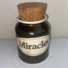 Dr Brophy's Word Jars MIRACLES 1991 Pottery Ceramic Green