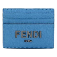 Fendi Signature Fiordaliso Blue Grained Leather Card Case Wallet NWT