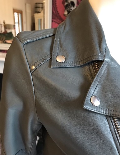 WHISTLES GREY LONG LINE LEATHER BIKER STYLE JACKET SIZE SMALL UK 10 RRP £350 - Picture 4 of 12
