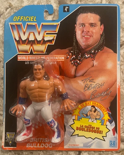 WWE WWF British Bulldog Wrestling Action Figure 1992 Hasbro Blue Card French