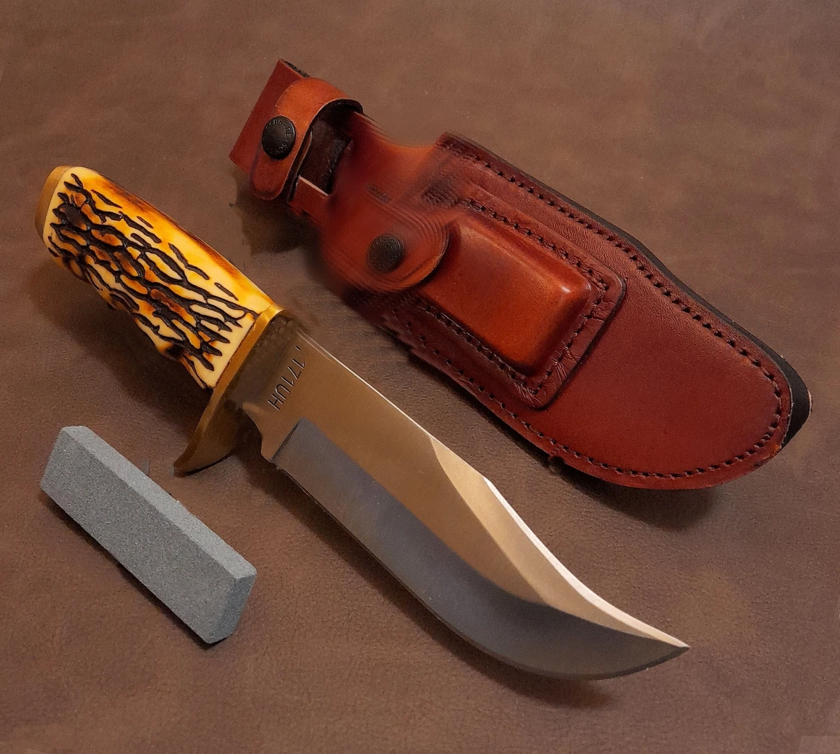 Schrade Uncle Henry 9.75" Pro Hunter Knife w/Sheath, Stone & Staglon Handle | eBay