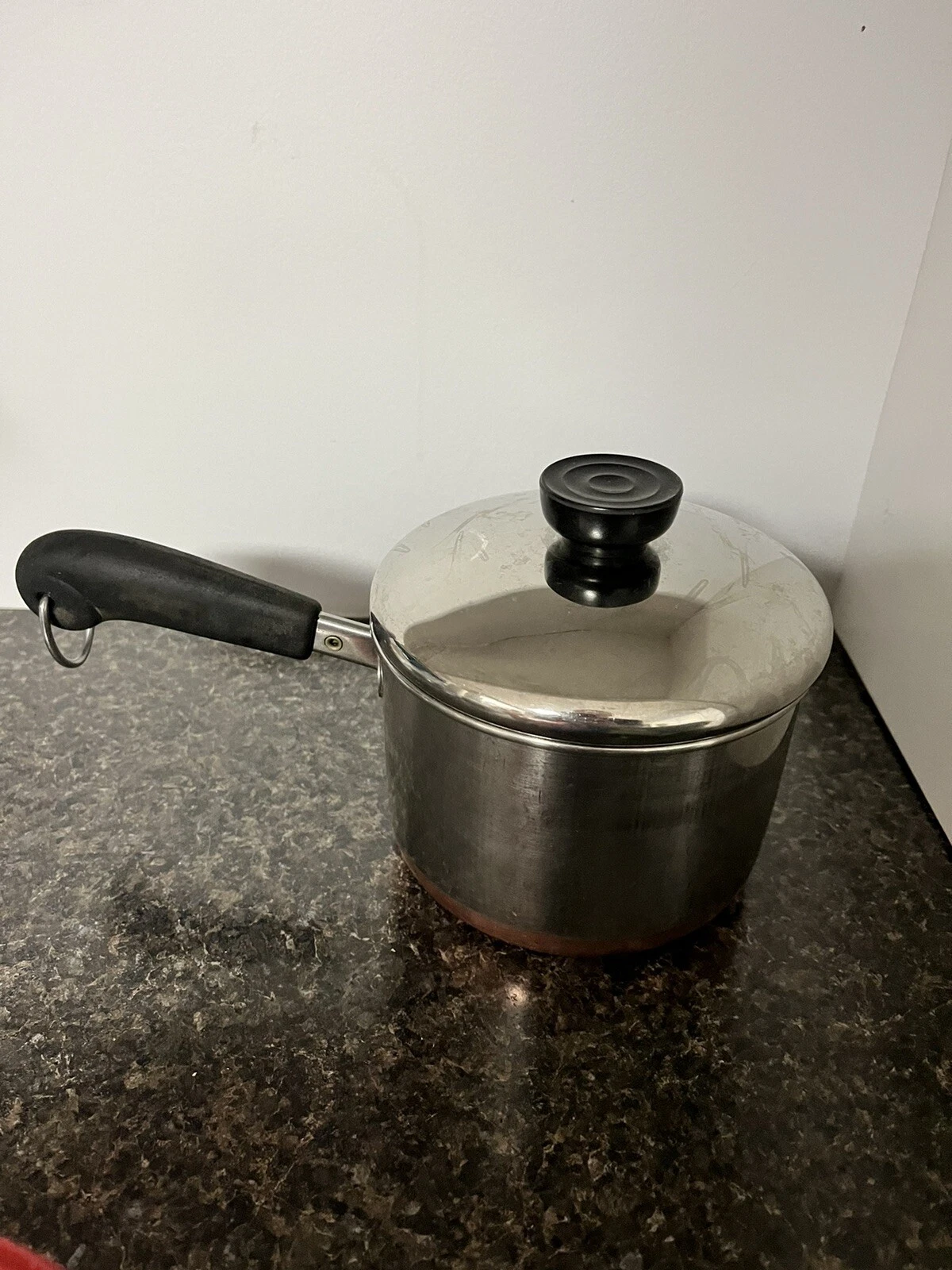 Revere Ware 1.5 qt Sauce Pan Copper Clad Bottom Pot w/ Lid Riverside CA Vintage
