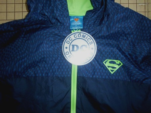 ADULT LARGE SUPERMAN BLUE/NEON GREEN ZIP UP HOODIE - NWT - Picture 2 of 3