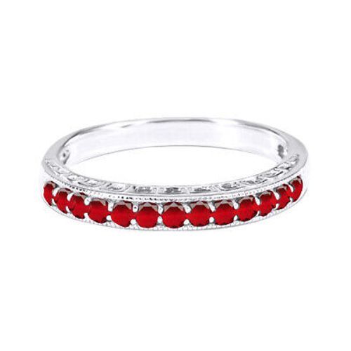 Wedding Band Stack Ring Red Ruby July Birthstone Sterling Silver For Womens-image