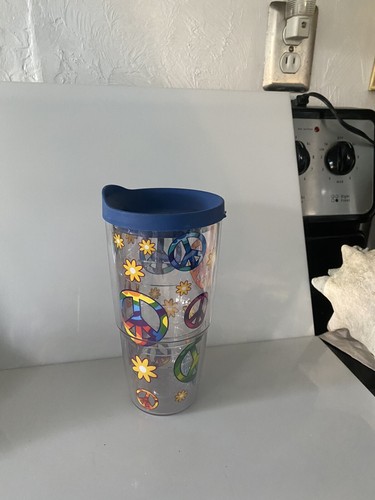 TERVIS Rainbow Tie Dye Peace Sign and Daisy Flower 24 oz Tumbler w/ Lid Cup - Picture 3 of 6