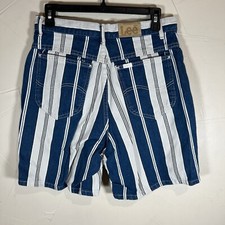 Vintage Lee Loose Denim Jean Blue White Shorts Striped Womens 30 Waist