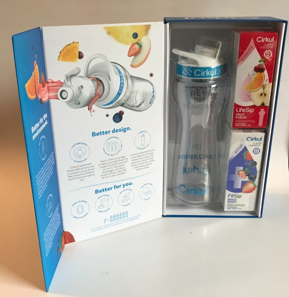 NEW CIRKUL 22 Oz PLASTIC BOTTLE + COMFORT GRIP LID & 2 FLAVOR