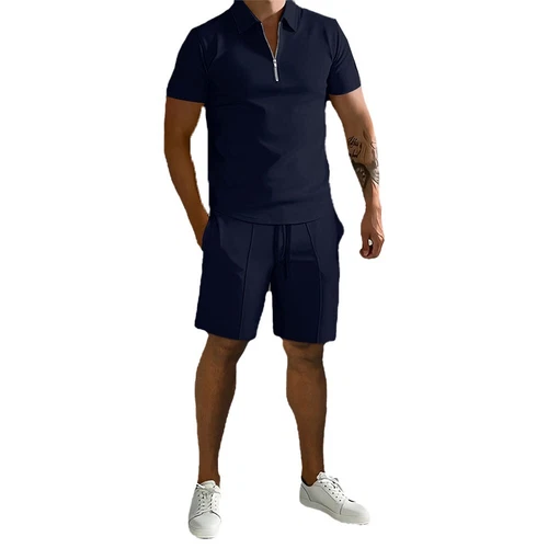 Conjunto de 2 piezas de conjunto de verano para hombre manga corta camisetas pantalones cortos conjunto informal suéter - Imagen 10 de 36