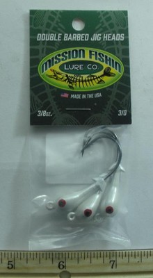 Mission Fishin 38701 Double Barbed Jig Head 3/8 oz. 3/0 Hook White 3CT