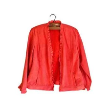 Chico's Womes Jacket Blazer Faux Suede Ruffles Open Front Long Sleeve Pink Sz 2