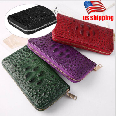 Crocodile Leather Women's Long Wallet Large Capacity Multi-layer Clutch Purse US