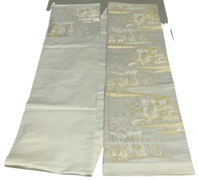 Japanese Vintage Kimono Fukuro Obi silk white expensive embroidery 162.2x11.8in
