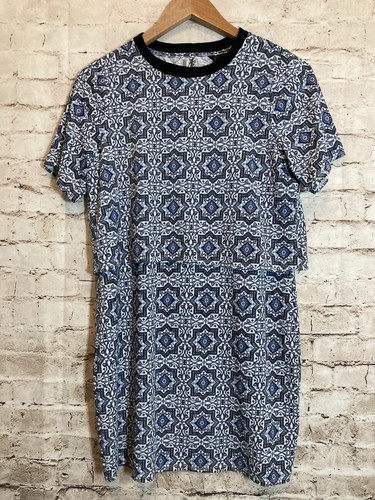 TopShop Dress Womens 6 Navy Blue Medallion Print Layered Open Back Stretch