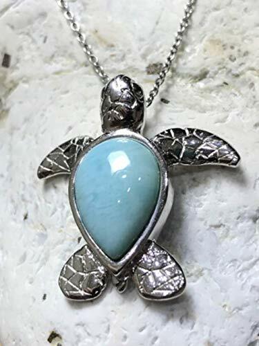 P4709 Ocean Blue Larimar 6ct Sea Turtle Sterling Silver Pendant - Picture 2 of 2