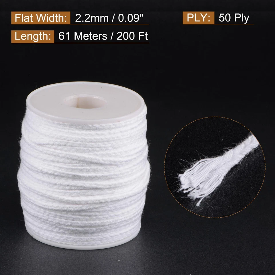 Algodón Trenzada Mecha Vela 50 PLY 61M Longitud 3mm Plano Ancho para Bricolaje - Imagen 2 de 4