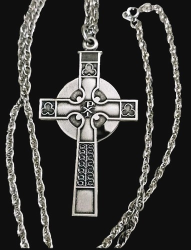 Mittelalter Keltenkreuz Silber Anhänger Halskette Seil Kette 24"