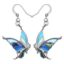 Enamel Alloy Crystal 3D Swallowtail Butterfly Earrings Dangle Insect Charm Gifts