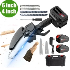 4"/6" Mini chainsaw Electric Wood Cutter Cordless Chain Saw + 2 Battery 4 Chain