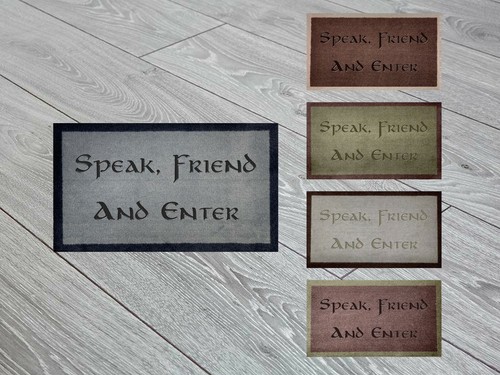 Speak Friend & Enter Light & Dark Brown Grey Cream Green Door Mat 70x40cm Gift - Picture 2 of 17