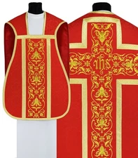 Red Fiddleback Roman Chasuble with stole R518-C25 Vestment Casulla Roja
