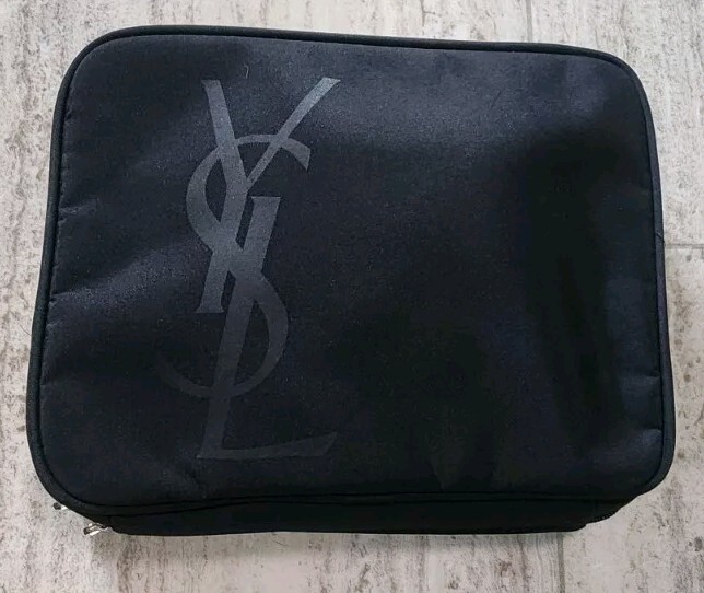 Astuccio cosmetico trucco Yves Saint Laurent borsa quadrata con cerniera nero logo YSL NUOVO