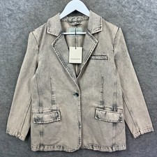 Allsaints Jacket Womens 10 Grey Ever Denim Blazer Biker Coat Single Breasted Top