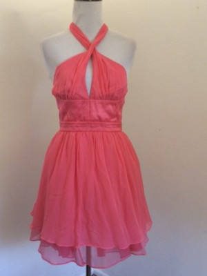 open lace back dress Pink High Shine Puff Sleeve Halter Mini Dress