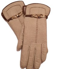 Vintage Miss Aris Women  s beige Leather Gloves Size Large sheep Lined gold bin M