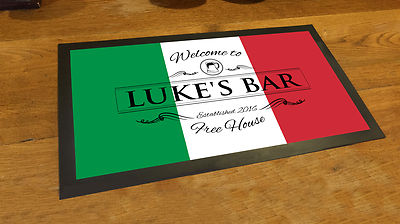 Personalised Welcome Italian Flag beer Label bar runner counter mat pubs