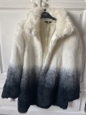 M&s New Faux Fur Ladies Evening Coat OmbrÉ Size 10 Marks Abd Spencer White Black